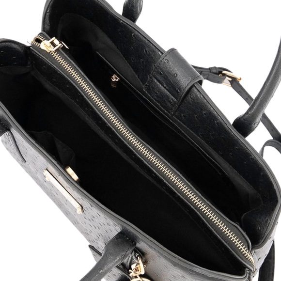 BEBE • Aubrey Ostrich Embossed Crossbody Detachable Strap Satchel with Card Case - Picture 3 of 6